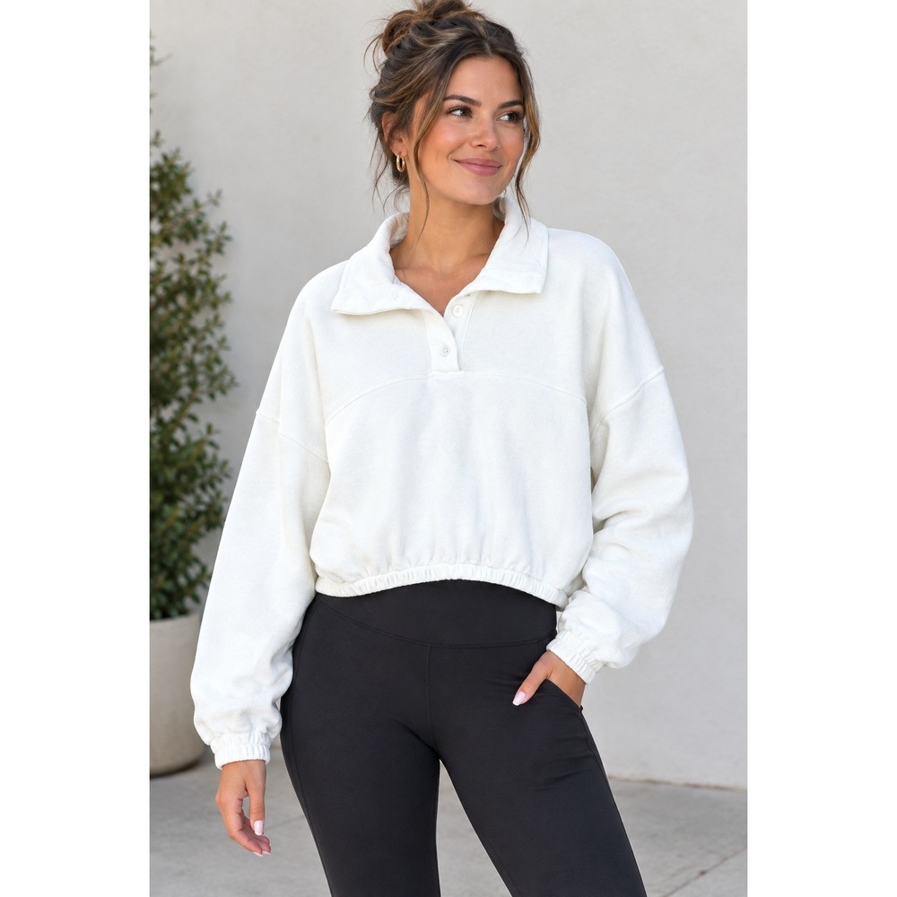Old Navy Womens White Cropped Polo Sweatshirt Pullover XXL